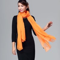 韩国秋冬女士纯色真丝丝巾 桑蚕丝正品围巾披肩两用长款 橙色桔色