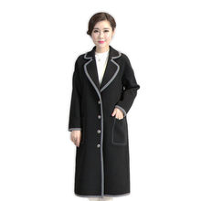 2016新韩版女装修身门襟撞色开衫长款羊绒大衣羊毛呢外套