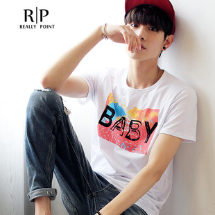 R|P韩版男装 权志龙baby同款男式短袖T恤 潮流纯棉T恤 男明星同款