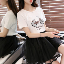 2016年夏季新款显瘦印花字母短袖韩版常规白色休闲黑色修身体恤女