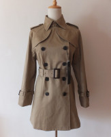 经典基础日本moussy秋季女装双排扣纯色通勤修身纯棉中长风衣外套