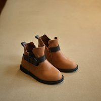 韩国代购儿童鞋秋冬新款男童真皮马丁靴女童低筒短靴牛皮靴子单靴