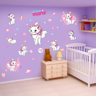 儿童房宿舍卧室幼儿园墙壁贴画厨房橱柜装饰卡通墙贴纸可爱粉色猫