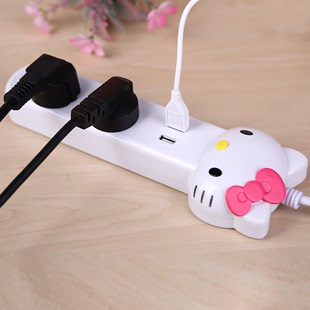 二代Kitty 时尚卡通凯迪猫USB充电排插 插座 家居用品可直充手机