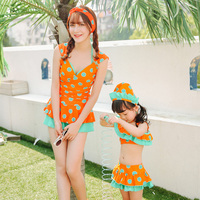 韩国新款连体裙式游泳衣母女亲子儿童女童比基尼泳装保守遮肚显瘦