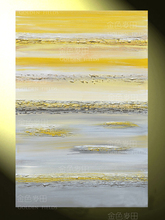单幅竖版手绘抽象油画现代简约装饰画样板房玄关黄色抽象风景油画