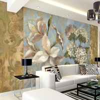 欧式复古油画花卉大型壁画怀旧客厅卧室酒吧餐厅电视背景墙壁纸