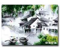 正品自油自画数字油画diy手绘中国风山水客厅风景壁画 梦里水乡