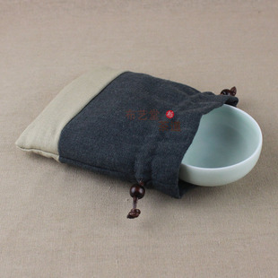 麻布茶具布袋 便携杯袋 茶具收纳袋 束口杯袋 功夫茶具茶道配件