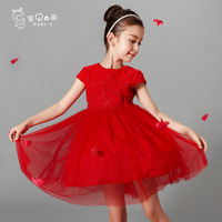 女童连衣裙六一夏装新款红色网纱舞蹈表演公主裙子儿童背心裙礼服