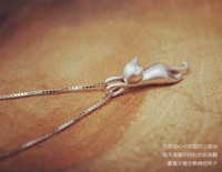 韩国定制进口s925纯银可爱猫咪吊坠猫星人锁骨链时尚项链生日礼物