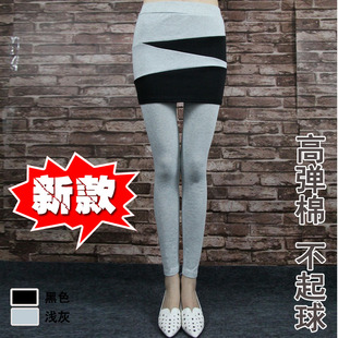 2015秋冬新款韩国时尚拼色假两件打底裤 时尚显瘦小脚裤