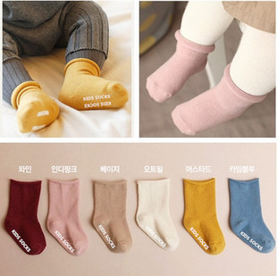 韩国 纯色松口袜 儿童卷边小短袜宝宝防滑袜子 幼儿四季薄款袜