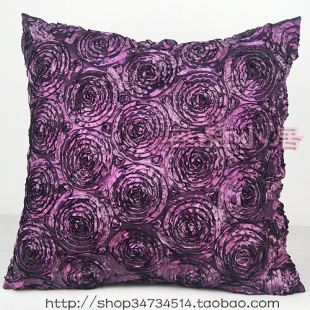 仿丝立体玫瑰花沙发床头靠垫套/抱枕套/靠枕208紫色