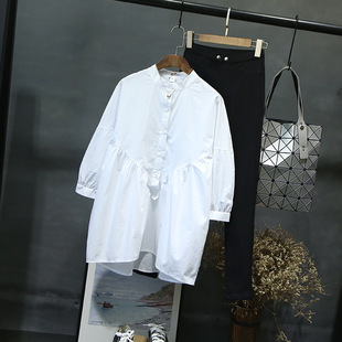 韩国孕妇装2017夏装新款衬衣宽松中袖娃娃衫白衬衫秋装中长款