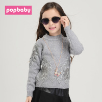 popbaby2015女中大童秋冬新款圆领毛衣女童韩版套头针织衫打底衫