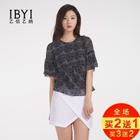 IBYI乙佰乙纳夏韩版女装短袖雪纺衫印花T恤波点宽松上衣