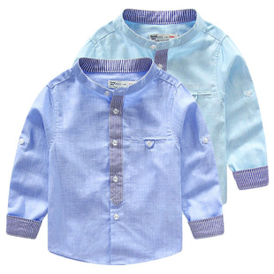 儿童蓝色衬衫男童长袖中大童纯棉衬衫 春款童装2016新款宝宝上衣