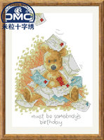 法国DMC十字绣套件手工新品 卡通系列 动物儿童房 牛顿熊生日卡片