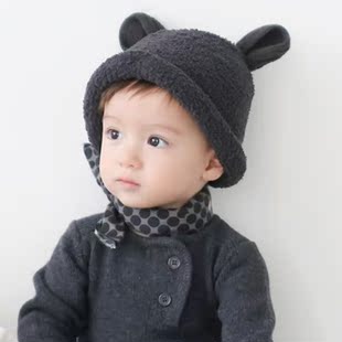 M264韩国代购正品熊耳朵珊瑚绒帽子 婴儿童秋冬保暖帽 宝宝套头帽