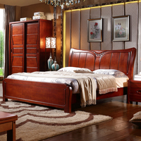 高档全中式实木床1.5 1.8米 家具双人 大气厚实橡木床婚床