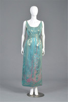 Sold Vintage孤品 金属光泽重磅真丝 中国松林居刺绣 古董连衣裙