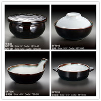 日韩料理陶瓷盖碗黑白色有耳小吃火锅汤碗三分日式5.5寸酒店餐具