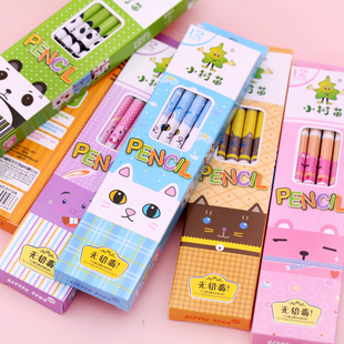 韩国文具 小树苗铅笔12支装 可爱动物皮头铅笔 HB无铅毒环保奖品