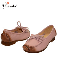 Amanda/艾曼达秋季新款休闲方跟浅口粗跟单鞋圆头低跟拼色低帮鞋