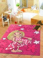 卡通粉色女孩儿童房间卧室床边手工腈纶地毯榻榻米飘窗台垫子定制