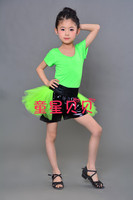 新款儿童爵士舞蹈服 现代舞演出服 独唱演出服 女童荧光绿舞蹈服