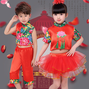 六一儿童节民族秧歌演出服幼儿园男女合唱蓬蓬纱裙舞蹈表演中国范