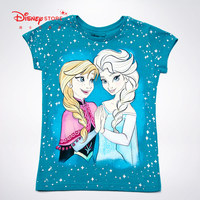 迪士尼商店DisneyStore冰雪奇缘艾莎公主闪亮儿童短袖印花T恤