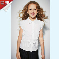 英国代购 next 女宝宝女童白色短袖附腰带衬衫 （3-16岁）
