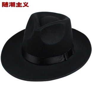 上海滩帽子复古礼帽黑色大檐爵士礼帽中老年人男女士舞台表演帽子