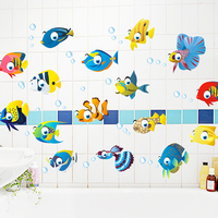 卫生间淋浴室墙壁瓷砖玻璃防水装饰可移除贴画儿童房墙贴纸卡通鱼