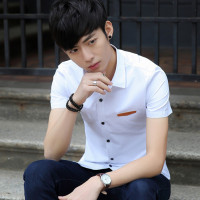 2016新款男士短袖衬衫韩版修身学生短袖衬衣青年短袖衬衣厂家直销