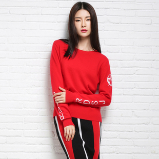 女装新款韩版休闲运动羊绒衫圆领字母打底衫毛衣百搭针织羊毛衫