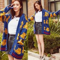2016秋冬季新款韩版女士长袖宽松中长款羊毛毛衣外套针织衫开衫