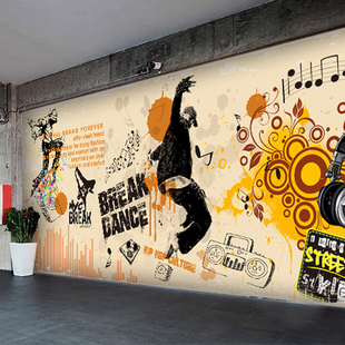 现代涂鸦华尔兹街舞手绘大型壁画幼儿园舞蹈室服装店墙纸壁纸