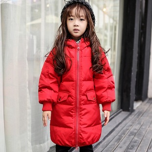 童装女童外套冬装新款韩版中大儿童连帽拉链长款保暖羽绒服外套