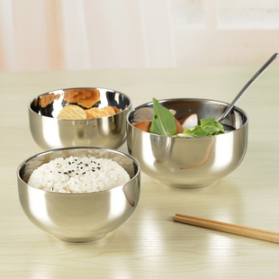 韩式不锈钢碗餐具儿童碗防烫汤碗米饭碗面碗双层隔热加厚5只包邮