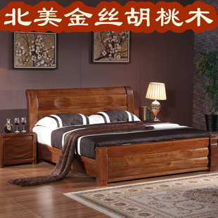 金丝胡桃木床中式 全实木床 双人床1.8米气压高箱储物床pk榆木床