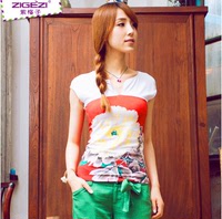 紫格子2013夏装新款韩版时尚女装修身显瘦体恤大码短袖t恤女夏季