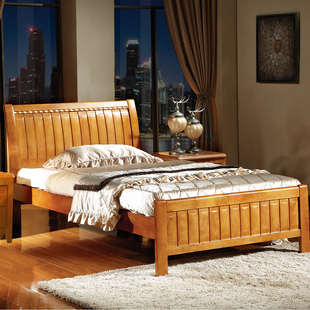 地中海欧美式床现代中式纯实木床1.51.8米橡木硬板床现代简约特价
