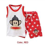 2015夏装新款韩版儿童夏装男童背心T恤中裤套装女童套装卡通猴