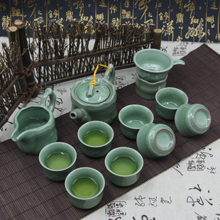 陶瓷正品开片哥窑茶具四合一整套茶壶汝窑创意冰裂功夫茶具礼特价