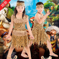 万圣节服装成人儿童野人演出服猎人舞蹈野人服非洲印第安人豹纹装