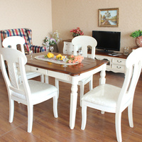美式仿古实木1.5米餐桌椁愭带四椅 小户型饭桌 组合 洽淡桌包邮