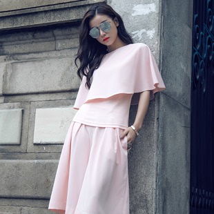 2016夏季新款韩版女式纯色宽松披肩+阔腿裤+针织背心三件套装